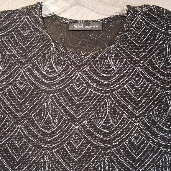 Black Collection NWOTBlack & Silver Metallic Glitter Stretch Knit Dress in Large - Picture 3 of 10